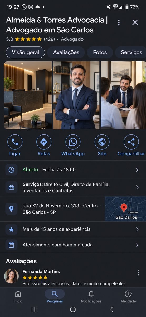 Exemplo de perfil bem cuidado no Google, visto no celular