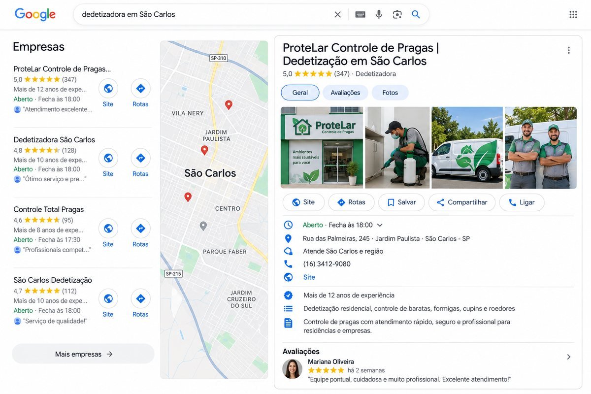 Exemplo de perfil bem cuidado no Google, visto no computador